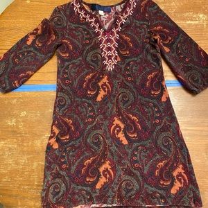 Dark Purple Paisley Long-Sleeved Mini Dress
